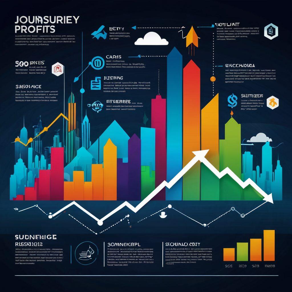 A visually engaging infographic depicting the journey from planning to profits, including strategic elements like charts, graphs, and financial documents. Incorporate symbols of growth such as upward arrows and dollar signs, layered over a background of a bustling city skyline. Blend modern aesthetics with a sense of clarity and professionalism to resonate with entrepreneurs. vibrant colors. vector art.